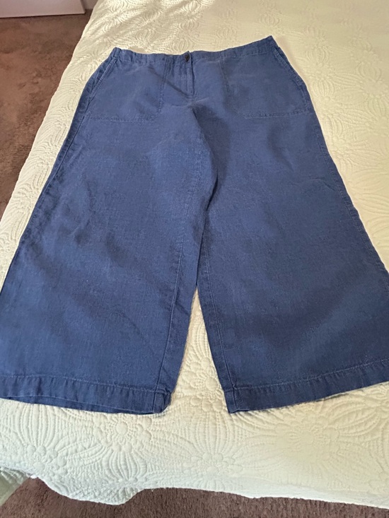 J. Jill Pants - Womens J.Jill Marine Blue Linen Size XL Gently Worn Wide-Leg Cropped Pants CUTE!